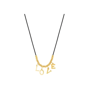Minimalist gold LOVE beaded necklace with black rope cord and chic letter pendant