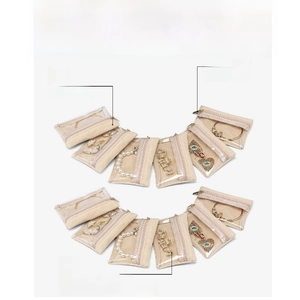 Beige fluwelen sieraden organizer met venster en rits voor kettingen en horloges