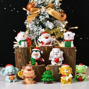 Set of 9 cute Christmas resin figurines including Santa and reindeer for home holiday decor