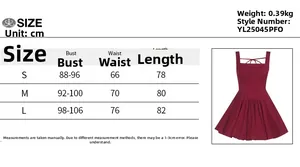 Size chart detail for square neck sleeveless dress with measurements in centimeters