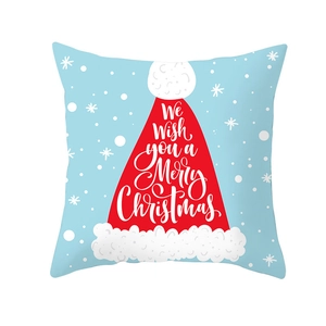 Blue Christmas Santa hat pillow cover with snowflake patterns and festive quote