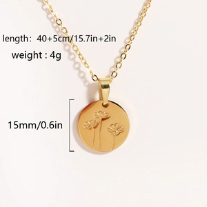 Titanium steel gold oval mirror rose necklace with floral pendant and adjustable chain