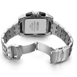 Orologio sportivo MEGIR da uomo con fondo in acciaio inox e cinturino in metallo argento