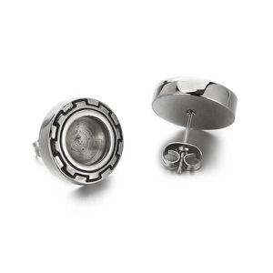 Boucles d'oreilles rondes en acier inoxydable poli avec bords texturés et fermoir papillon