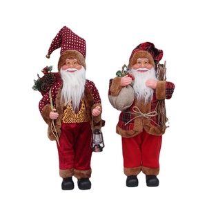 Standing 18 inch Christmas Santa Claus dolls with lantern and sack for holiday display