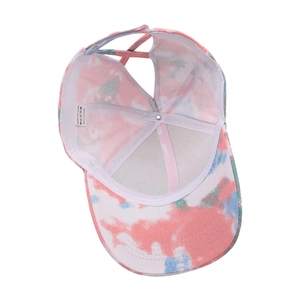 Roze en blauwe tie-dye honkbalpet met ademend kruisontwerp voor paardenstaart
