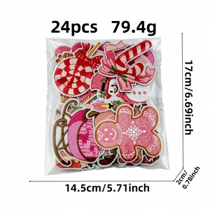 24pcs pink Christmas embroidery patches set with dimensions and weight measurements