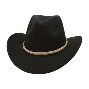 Classic black wool felt western cowboy hat with decorative woven sequin band for outdoors