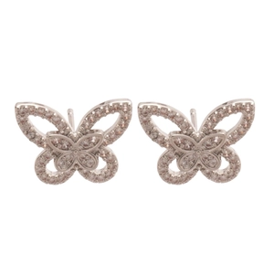 Sparkling zircon butterfly stud earrings in silver plated finish for an elegant women look