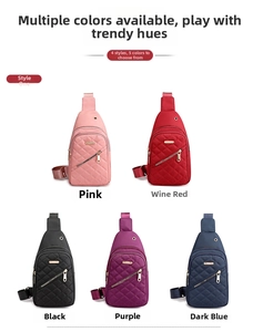 Detailed comparison of nylon crossbody bags showing quilted texture and five color options
