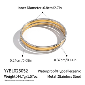 Detailed size specifications for waterproof stainless steel stackable bangle set