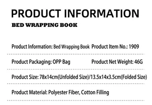 Detailed dimensions of infant bed bumper cloth book showing folded and unfolded sizes