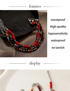 Detail of beaded necklace with tiger eye stones and waterproof stainless steel clasp