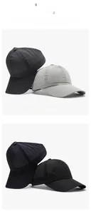 Detail of laser-perforated breathable fabric on quick-dry sports baseball caps in three colors