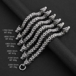 Detailed size and weight chart for antique double wolf head woven leather bracelets