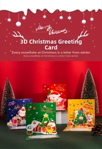 Detailed 3D Christmas pop-up greeting cards featuring Santa Claus, reindeer, and snowmen