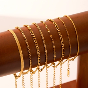 Minimalist Stainless Steel Bracelet 18K Gold Plated Chain Snake Figaro Box Rope Adjustable Elegant Jewelry For Women