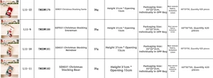 Size chart showing dimensions and weight for four styles of linen Christmas stockings