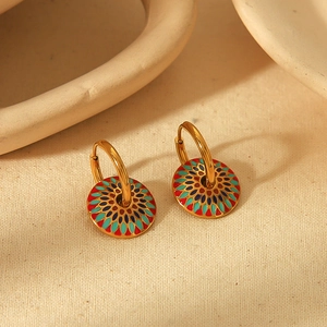 Retro colorful daisy enamel drop earrings in 18k gold plated stainless steel