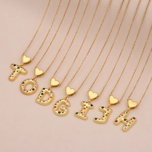 Gold letter heart necklaces with colorful cubic zirconia pendants T O D G I J H
