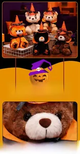 Dettagli di orsetti di peluche per Halloween con cappelli da mago e fiocchi a zucca