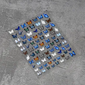Dünne flexible 5D blaue Schmetterling Nagelaufkleber mit kunstvollen Mustern