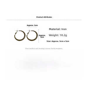 Detailed specifications of 5cm geometric round hoop earrings with silver pins in dark brown