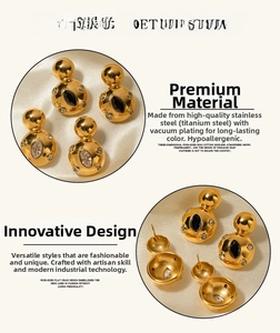 Detail of 18k gold plated stainless steel earrings with marquise cut gemstones