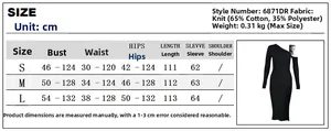 Size chart for hollow off-shoulder knit maxi dress showing bust and length measurements