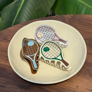 Pinces à cheveux en acétate forme raquette de tennis en trois coloris assortis