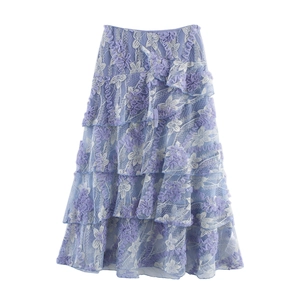 Jupe Superposée En Dentelle Filet Pour Femmes Broderie Fleur 3D Jupe Midi À Volants Style Bohème Français