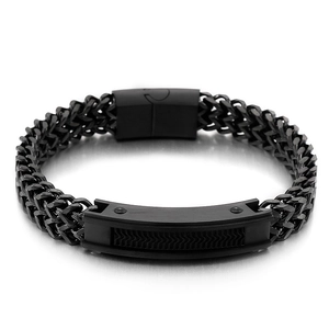 Men's punk matte black stainless steel double curb chain bracelet with magnetic clasp