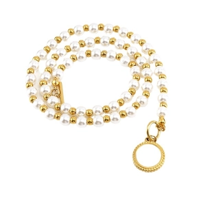 18K gold plated stainless steel pearl necklace with OT toggle clasp on white background
