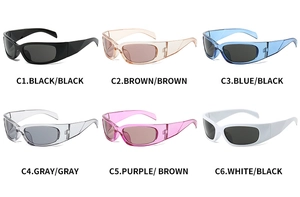 Six different color options for the futuristic Y2K style wrap-around sports sunglasses