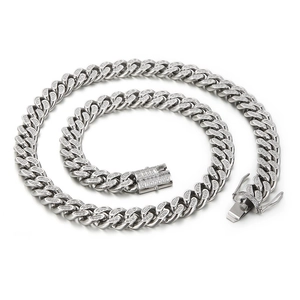 Men's silver-tone stainless steel Cuban link necklace with iced-out CNC zircon diamonds