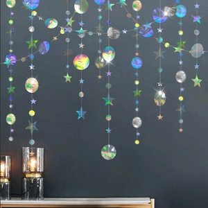 Iridescent Paper Garlands Hanging Decorations Holographic Stars Circles Moon Butterflies Hearts For Party Wedding Banner