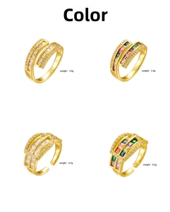 Detail showing gold-plated zircon rings with weight specs of 3.4g, 4.2g, and 4.5g
