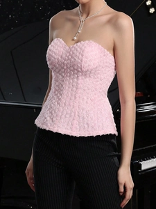 Elegant pink 3D flower tube top with strapless design and slimming fit for women