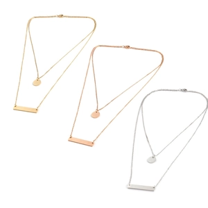 Mirror Stainless Steel Bar Round Disc Layered Necklace Trendy Minimalist Geometric Double Chain Pendant Necklace For Women