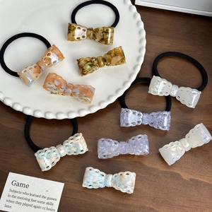 Barrette À Cheveux Nœud Et Élastique Résine Acétate Motif Marbré Ajouré Pince Bec De Canard Accessoire Élégant Style Coréen