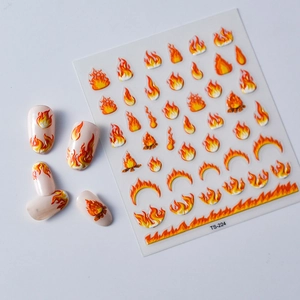 5D flame embossed nail stickers set with red and yellow fire designs model TS-224