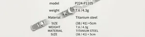 Detailed size and weight chart for titanium steel double-layer snake chain necklace