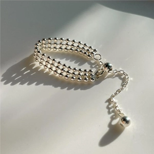 Beaded Ring 925 Sterling Silver Triple Layer Round Ball Adjustable Minimalist Geometric For Women Elegant