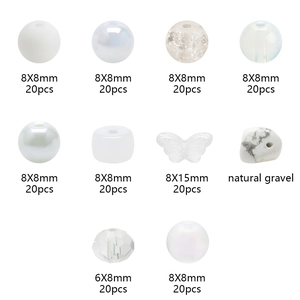 Detail showing 10 styles of assorted glass beads and natural gravel for DIY jewelry making