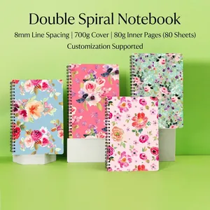 A5 Spiral Notebook Floral Hardcover Double Coil Lined Paper Journal Planner Vintage Stationery Notepad School Office