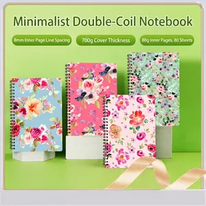 A5 Spiral Notebook Floral Hardcover Double Coil Lined Paper Journal Planner Vintage Stationery Notepad School Office