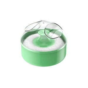 Grüne Puderdose mit transparentem Deckel und Schwammapplikator für Haar- oder Babypuder