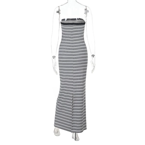 Detailed view of striped bodycon tube dress showing black and white horizontal patterns