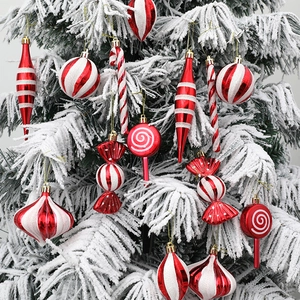Juego De Decoración De Árbol De Navidad Rojo Blanco Adornos De Caramelo De Plástico Para Fiesta De Navidad Colgantes