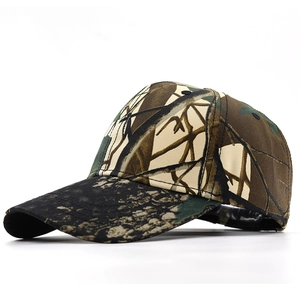 Macro detail of bionic leaf camouflage pattern on outdoor tactical baseball cap